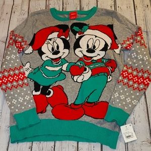 🎄 NWT Disney Mickey/Minnie Mouse Christmas Sweater Size 10/12 unisex